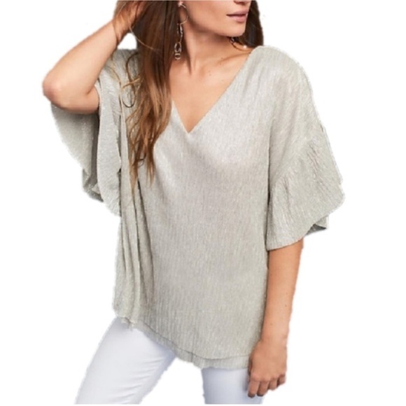 Anthropologie Tops - ANTHROPOLOGIE VANESSA VIRGINIA Metallic Silver Top Medium NEW
